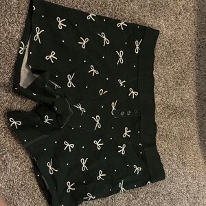 Dark Green Shorts with White Bow Pattern